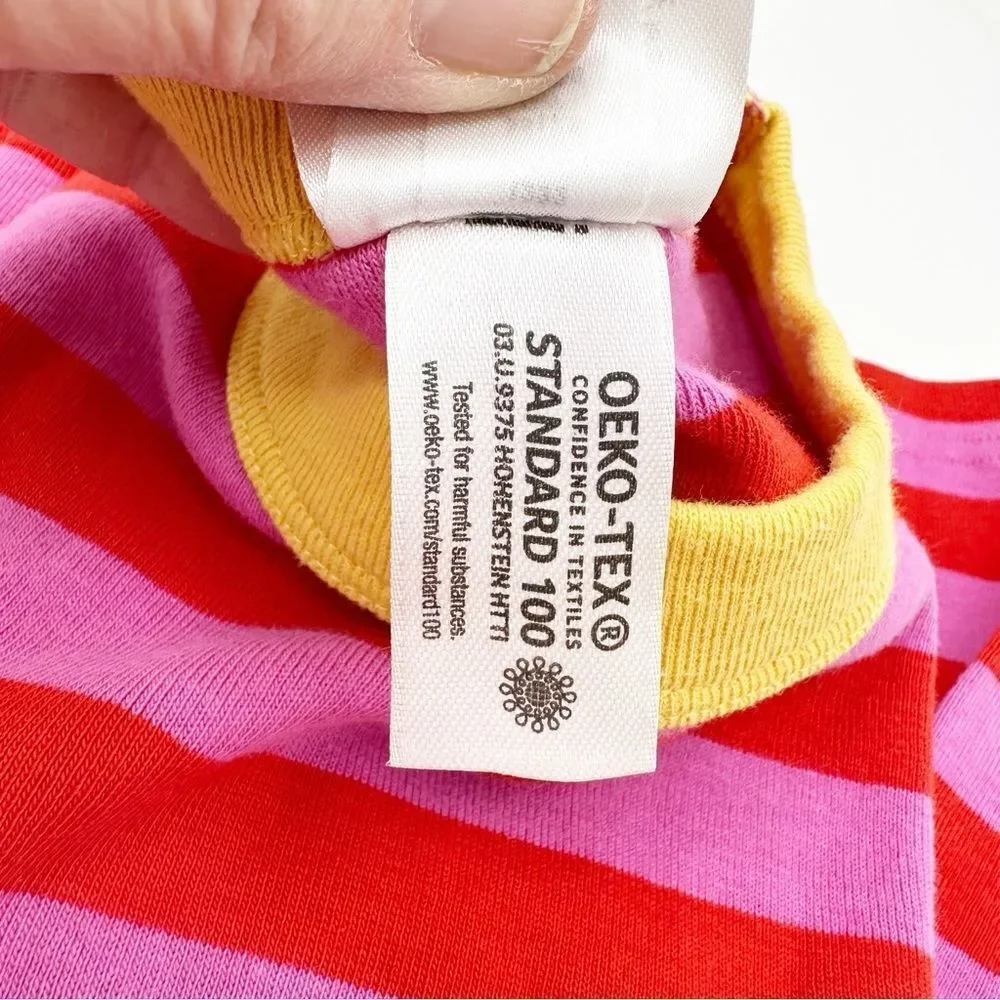 Hanna Andersson Striped Long John Pajama‎ Set in  Pink/Red Organic Cotton Sz 10